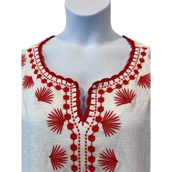 Talbots Top 3X Plus Petite Round Neck 100% Cotton Embroidered T-shirt Boho NEW - Picture 8 of 12